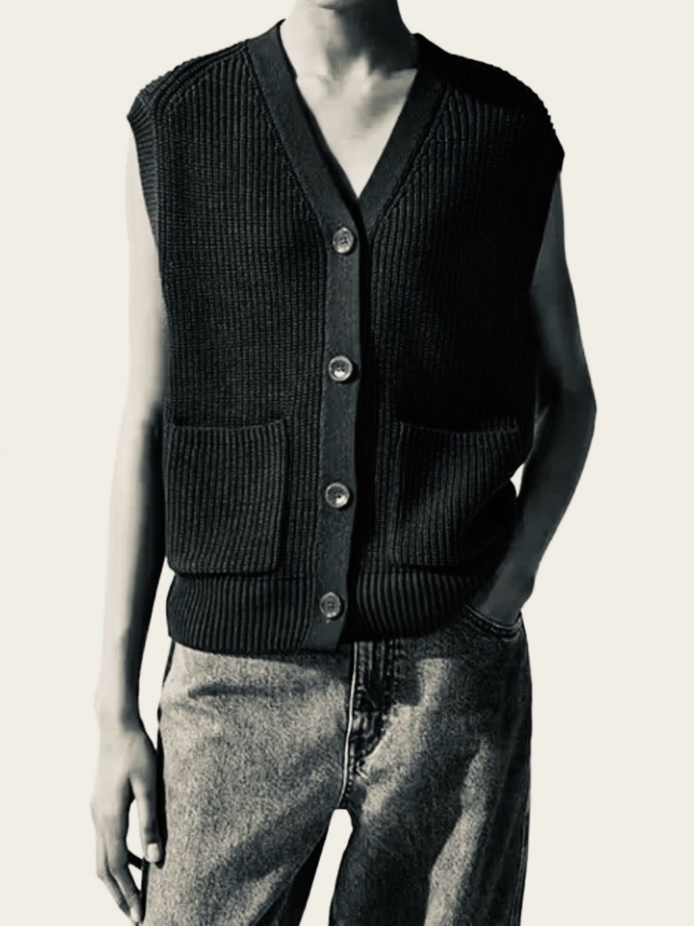 Lemaire Uniqlo U Black Fisherman Cotton Rib Sleeveless Cardigan Vest Unisex S